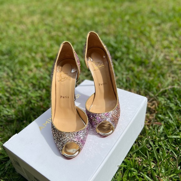 Christian Louboutin Demi You Glitter Peep Toe Pumps - Picture 3 of 16